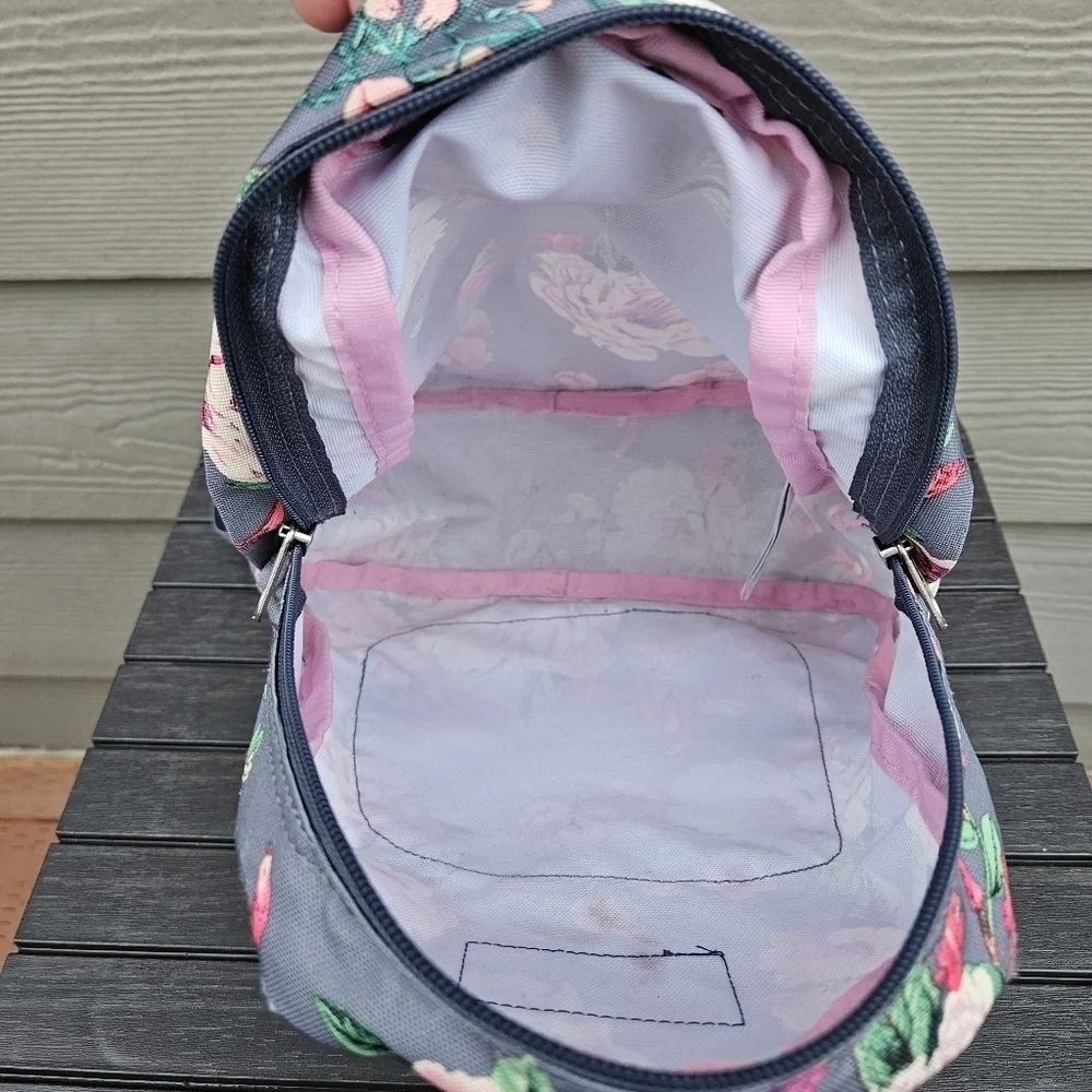 Jansport Backpack Half Pint Mini Bag Backpack Floral Print Gray Pink Purse CLEAN